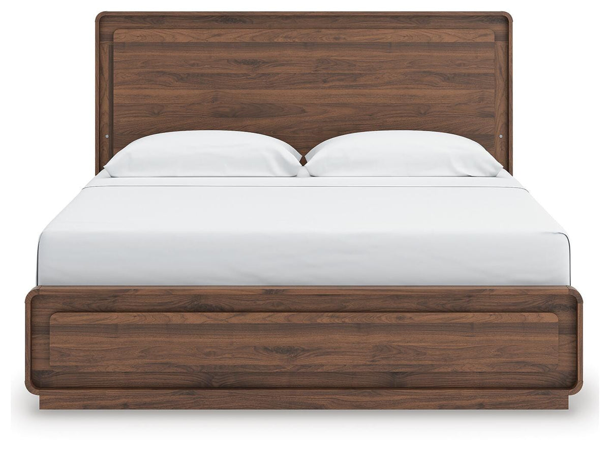 Fortlorn Walnut Brown King Panel Bed, Dresser, Mirror and Chest from Ashley - Luna Furniture