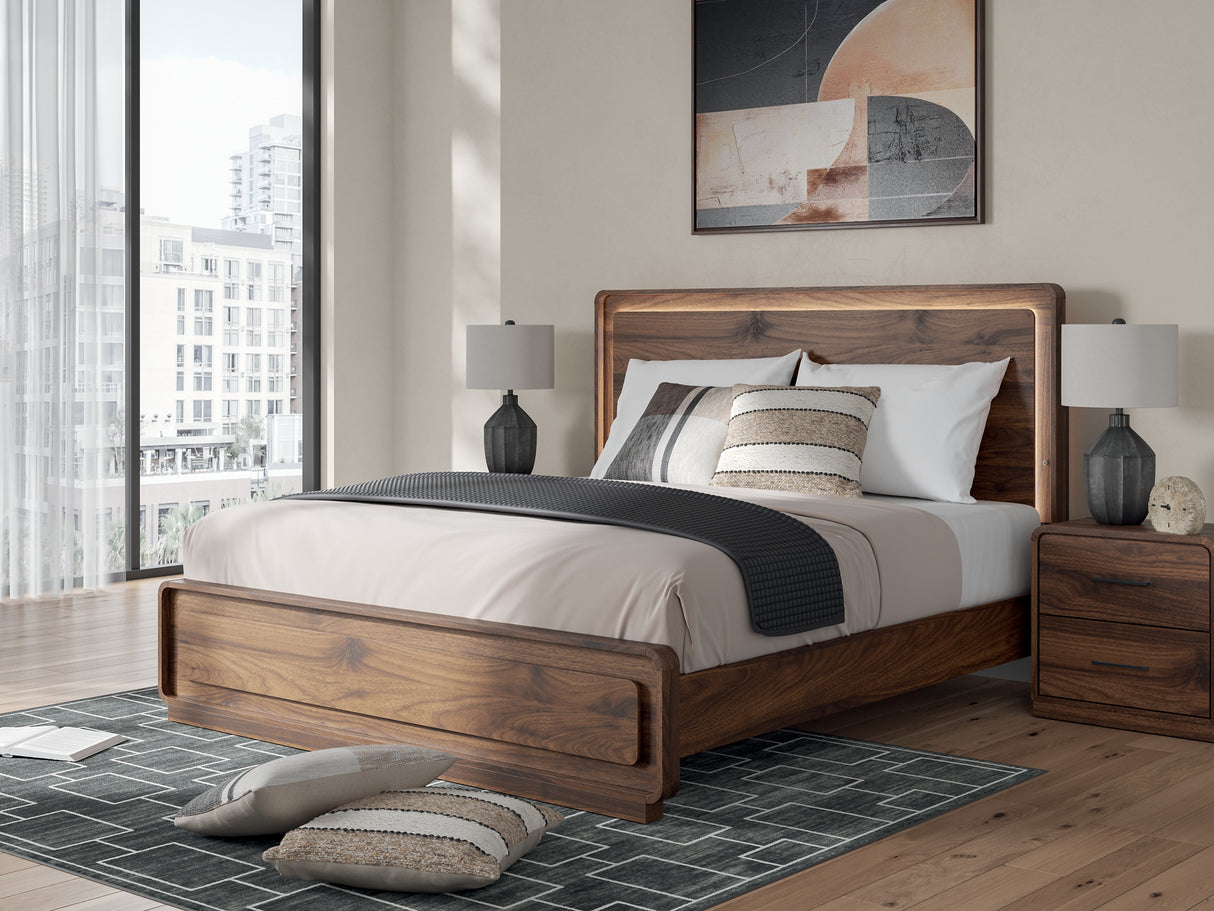 Fortlorn Walnut King Panel Bed, Dresser and 2 Nightstands from Ashley - Luna Furniture