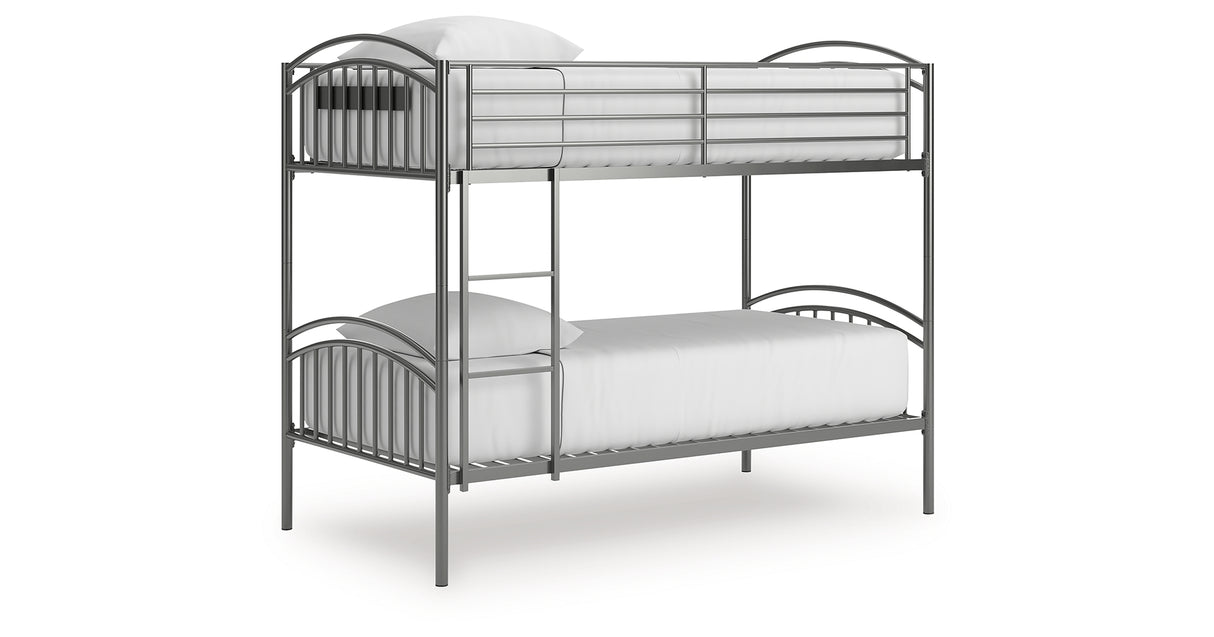 Lanceburg Gray Twin over Twin Bunk Bed and 2 Mattresses from Ashley Furniture - Luna Furniture