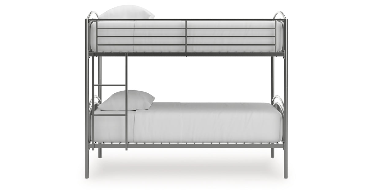 Lanceburg Gray Twin over Twin Bunk Bed and 2 Mattresses from Ashley Furniture - Luna Furniture