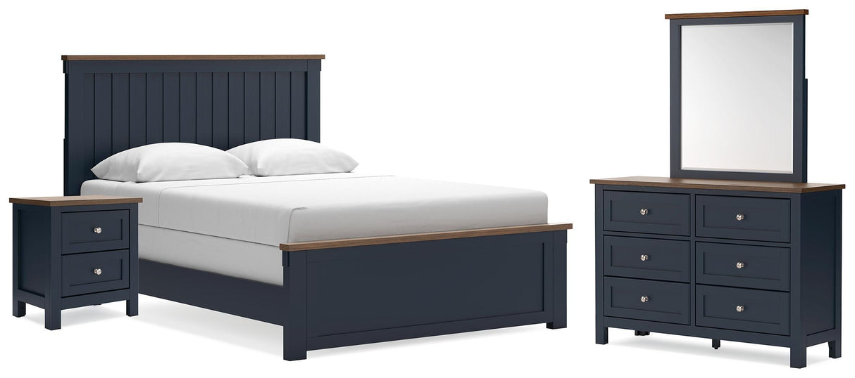 Landocken Brown/Blue Queen Panel Bed, Dresser, Mirror and Nightstand from Ashley Furniture - Luna Furniture