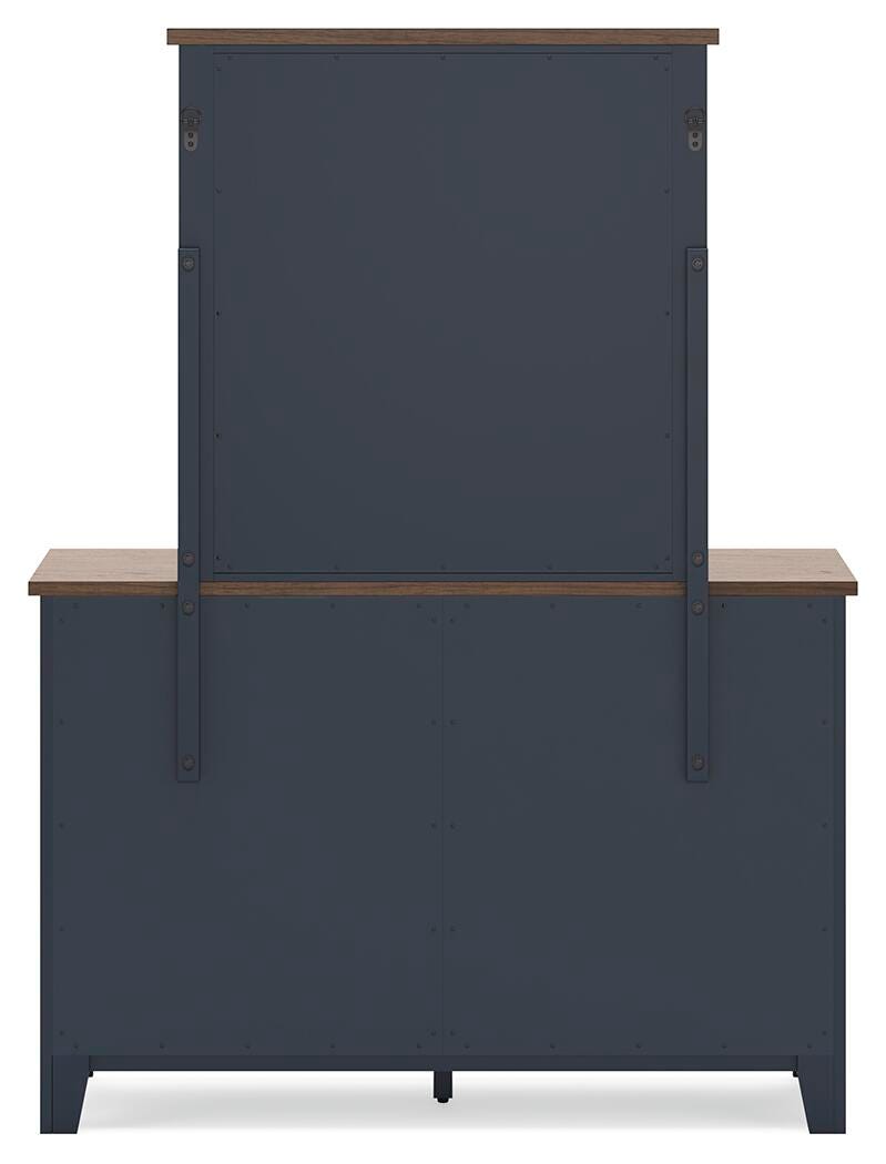 Landocken Brown/Blue Twin Panel Bed with Mirrored Dresser and Nightstand from Ashley - Luna Furniture