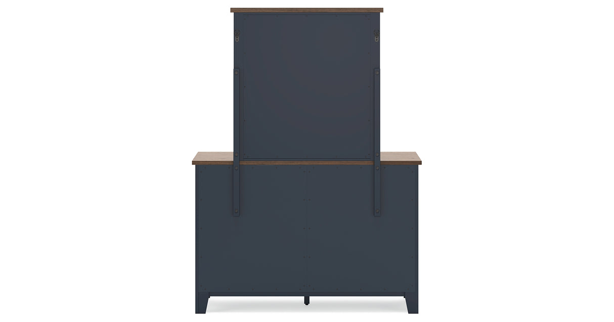 Landocken Twin Panel Bed with Mirrored Dresser, Chest and 2 Nightstands in Brown/Blue from Ashley Furniture - Luna Furniture
