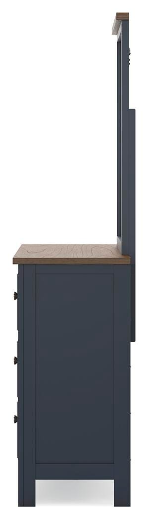 Landocken Brown/Blue Twin Panel Bed with Mirrored Dresser and Nightstand from Ashley - Luna Furniture