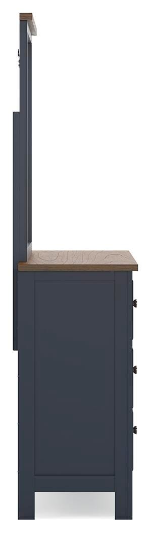 Landocken Brown/Blue Twin Panel Bed with Mirrored Dresser and Nightstand from Ashley - Luna Furniture