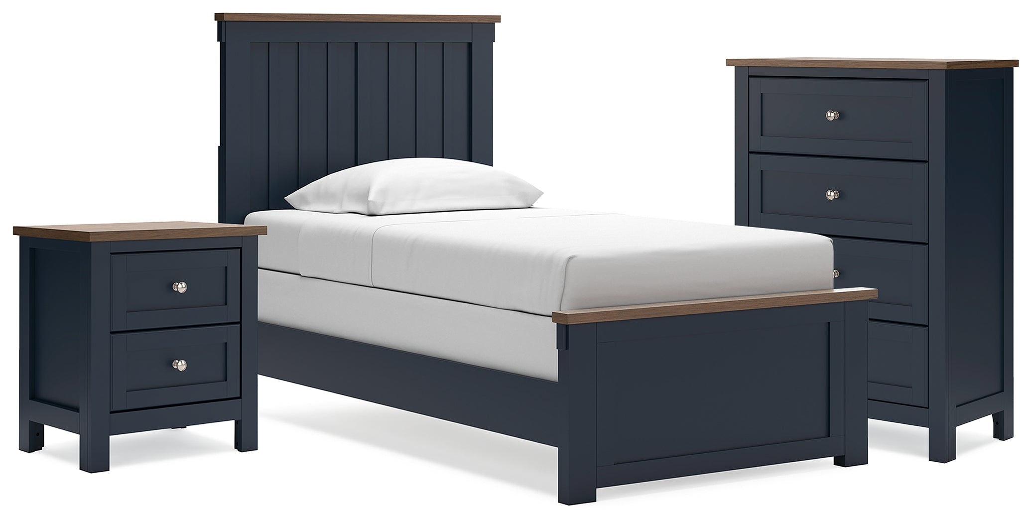 Ashley Landocken Brown/Blue Twin Panel Bed, Chest and Nightstand