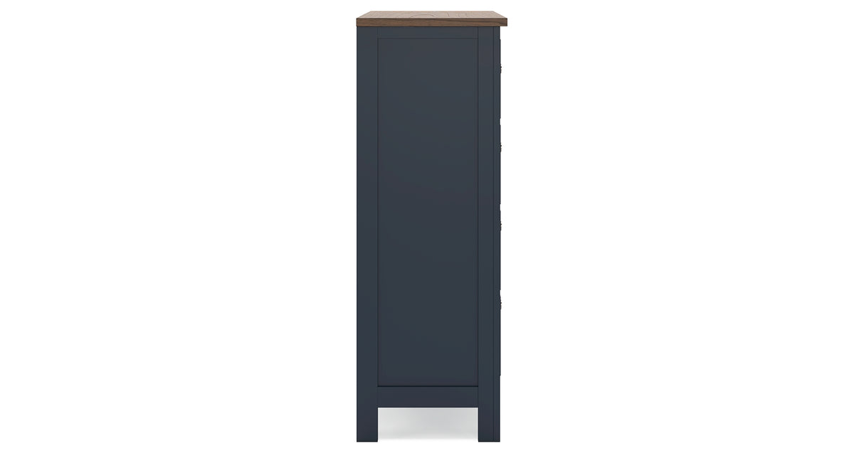 Landocken Queen Panel Bed with Mirrored Dresser, Chest and Nightstand in Brown/Blue from Ashley Furniture - Luna Furniture