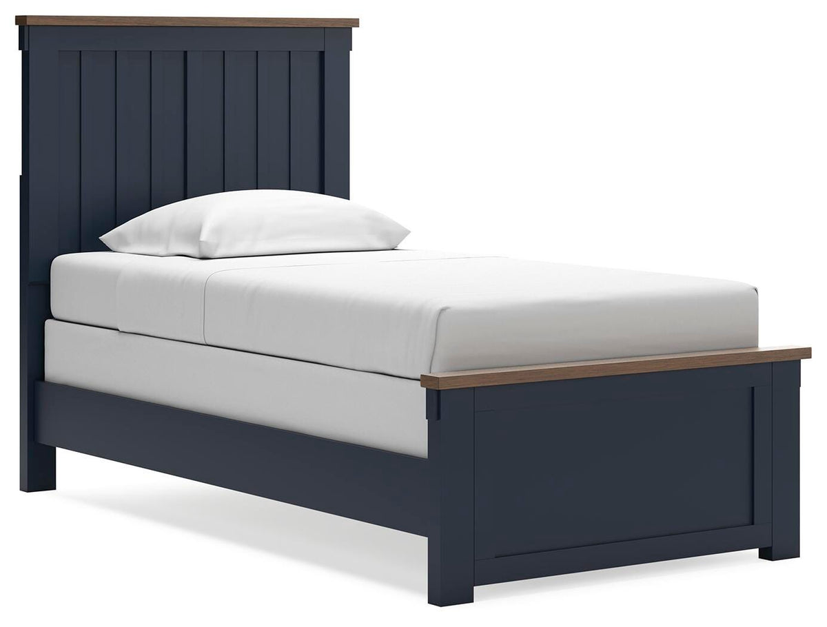 Landocken Brown/Blue Twin Panel Bed with Mirrored Dresser and Nightstand from Ashley - Luna Furniture