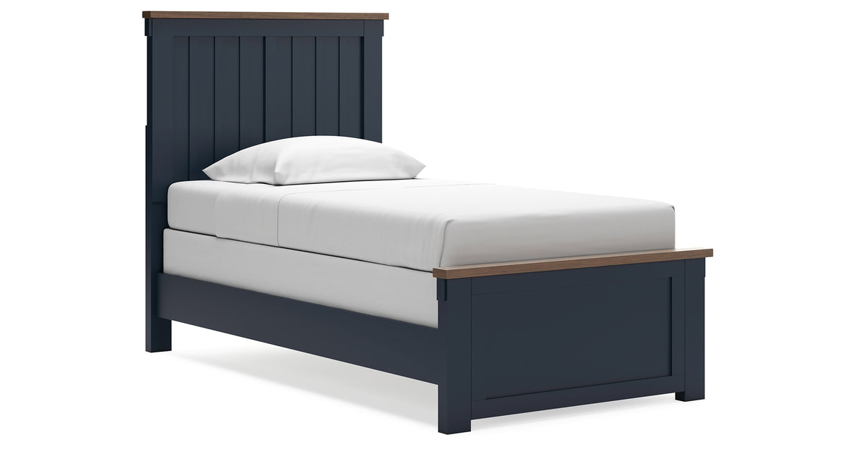 Landocken Twin Panel Bed with Mirrored Dresser, Chest and 2 Nightstands in Brown/Blue from Ashley Furniture - Luna Furniture