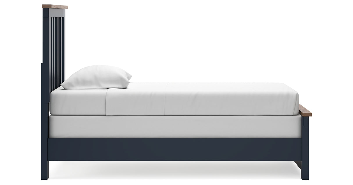 Landocken Twin Panel Bed with Mirrored Dresser and 2 Nightstands in Brown/Blue from Ashley - Luna Furniture