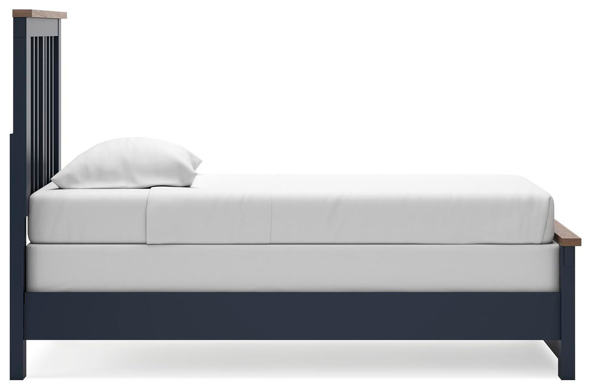 Landocken Brown/Blue Twin Panel Bed with Mirrored Dresser and Nightstand from Ashley - Luna Furniture