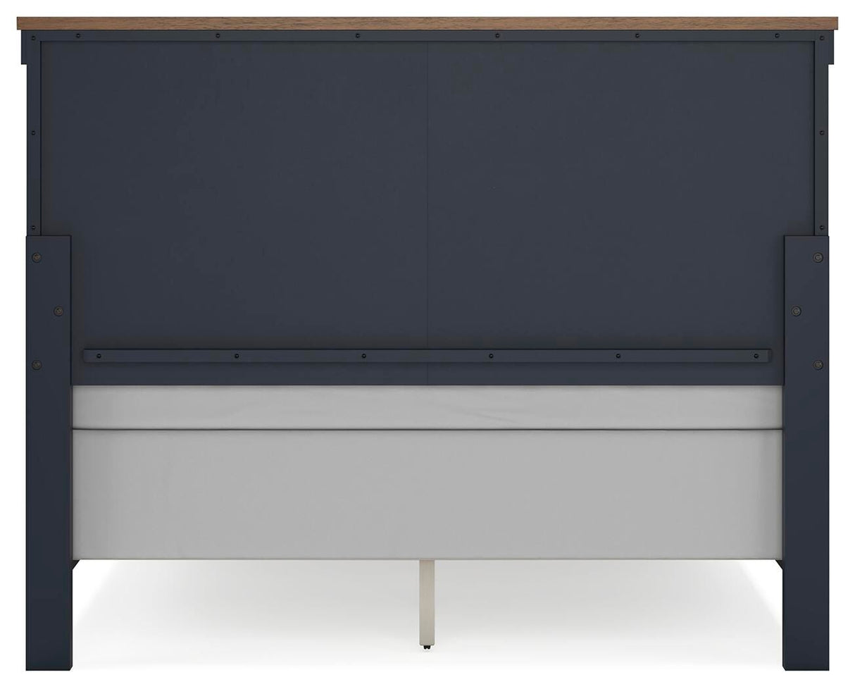 Landocken Brown/Blue Queen Panel Bed, Dresser, Mirror and Nightstand from Ashley Furniture - Luna Furniture