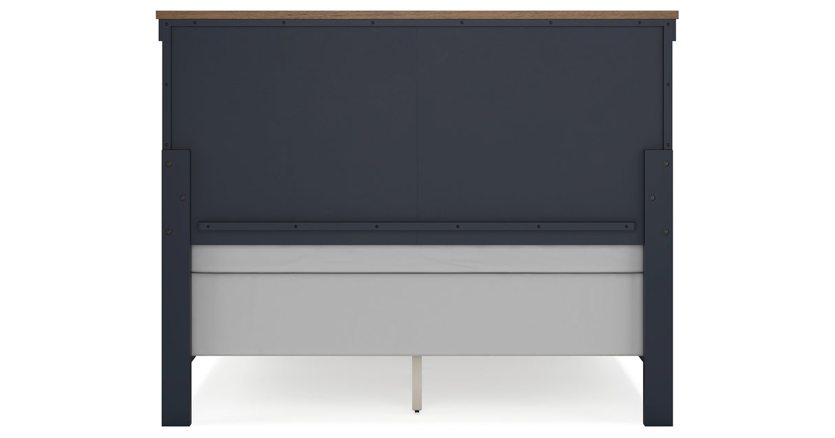 Landocken Queen Panel Bed with Mirrored Dresser, Chest and Nightstand in Brown/Blue from Ashley Furniture - Luna Furniture