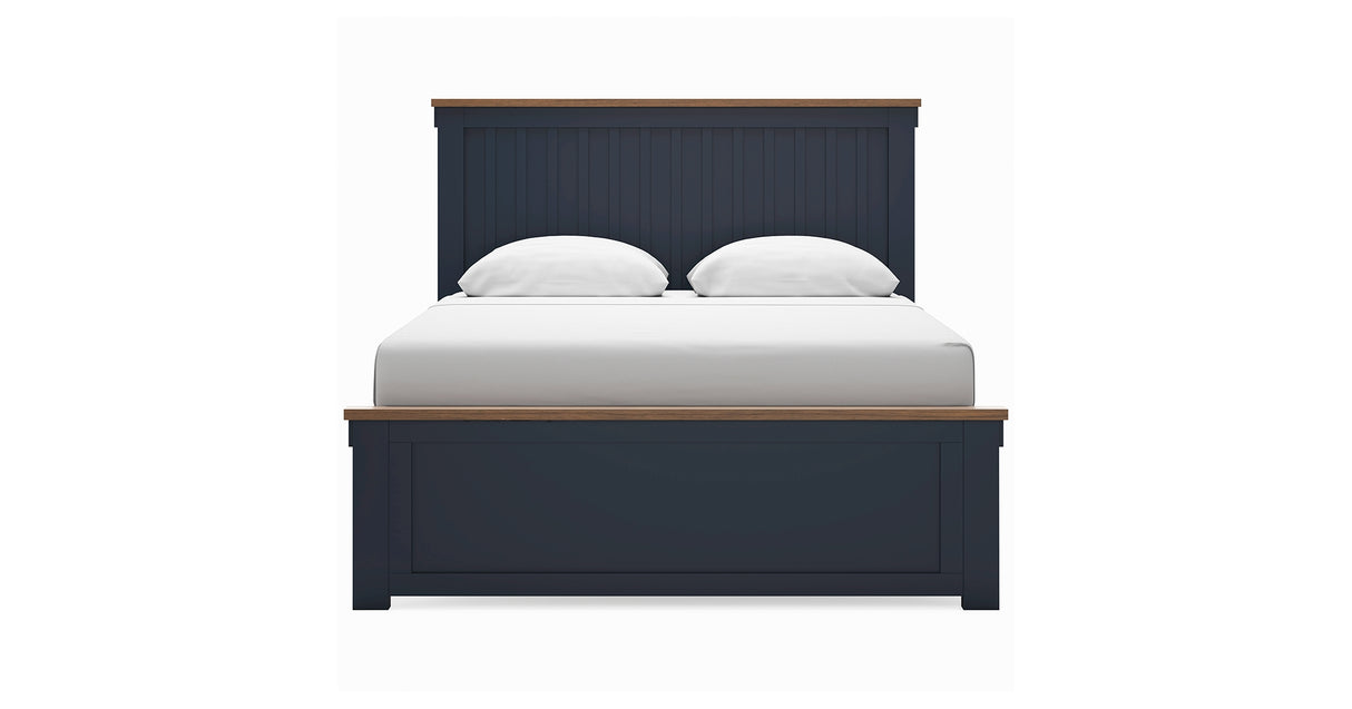 Landocken Queen Panel Bed with Mirrored Dresser, Chest and Nightstand in Brown/Blue from Ashley Furniture - Luna Furniture