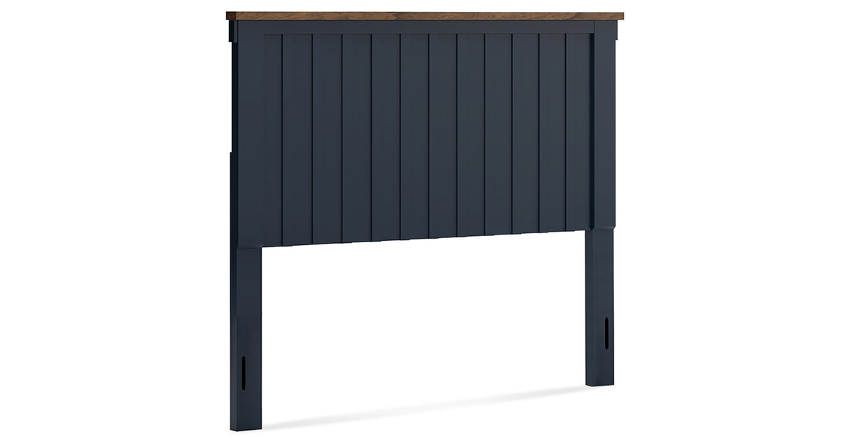 Landocken Full Panel Headboard with Mirrored Dresser, Chest and 2 Nightstands in Brown/Blue from Ashley Furniture - Luna Furniture