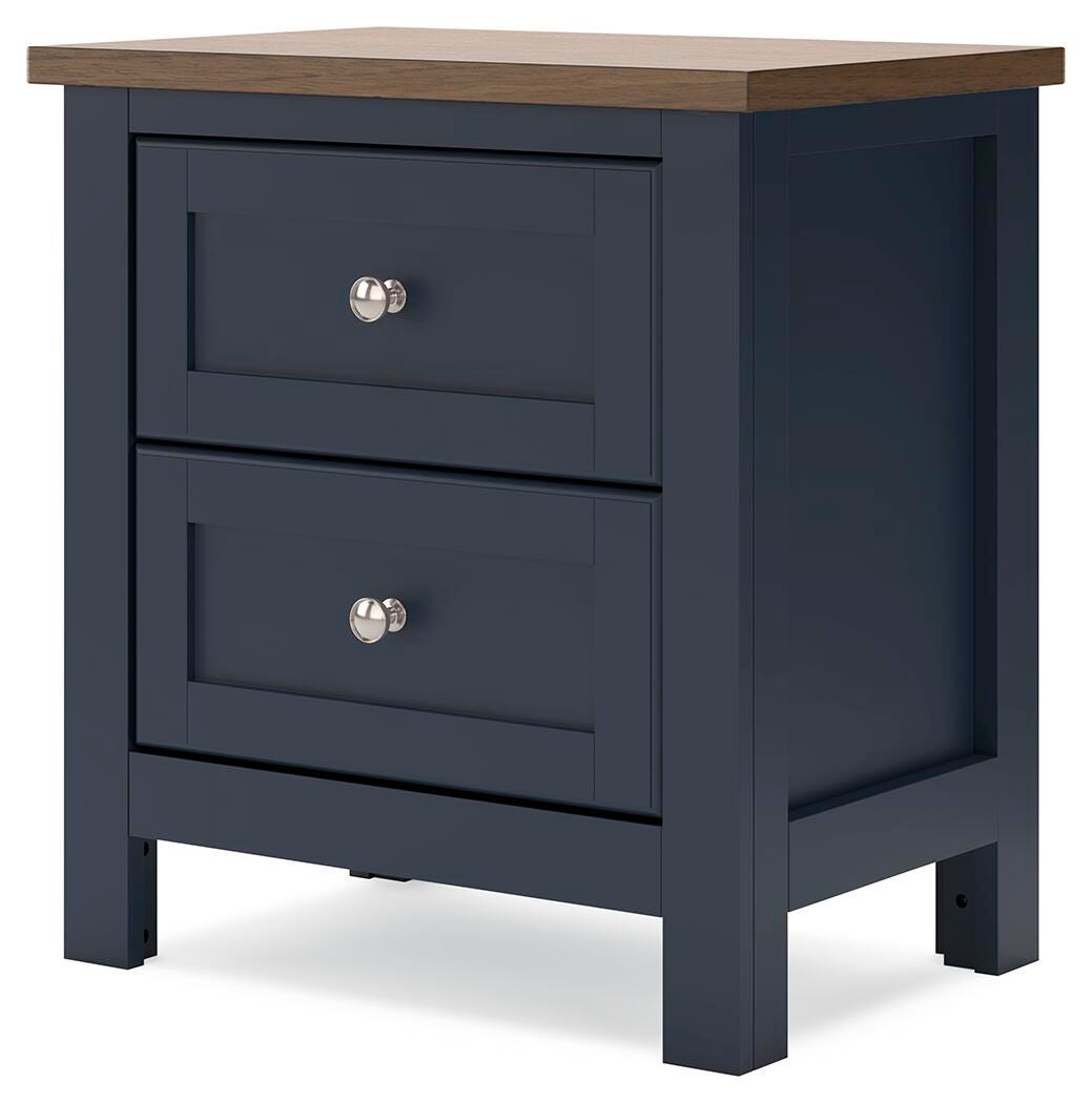 Landocken Brown/Blue Twin Panel Bed with Mirrored Dresser and Nightstand from Ashley - Luna Furniture