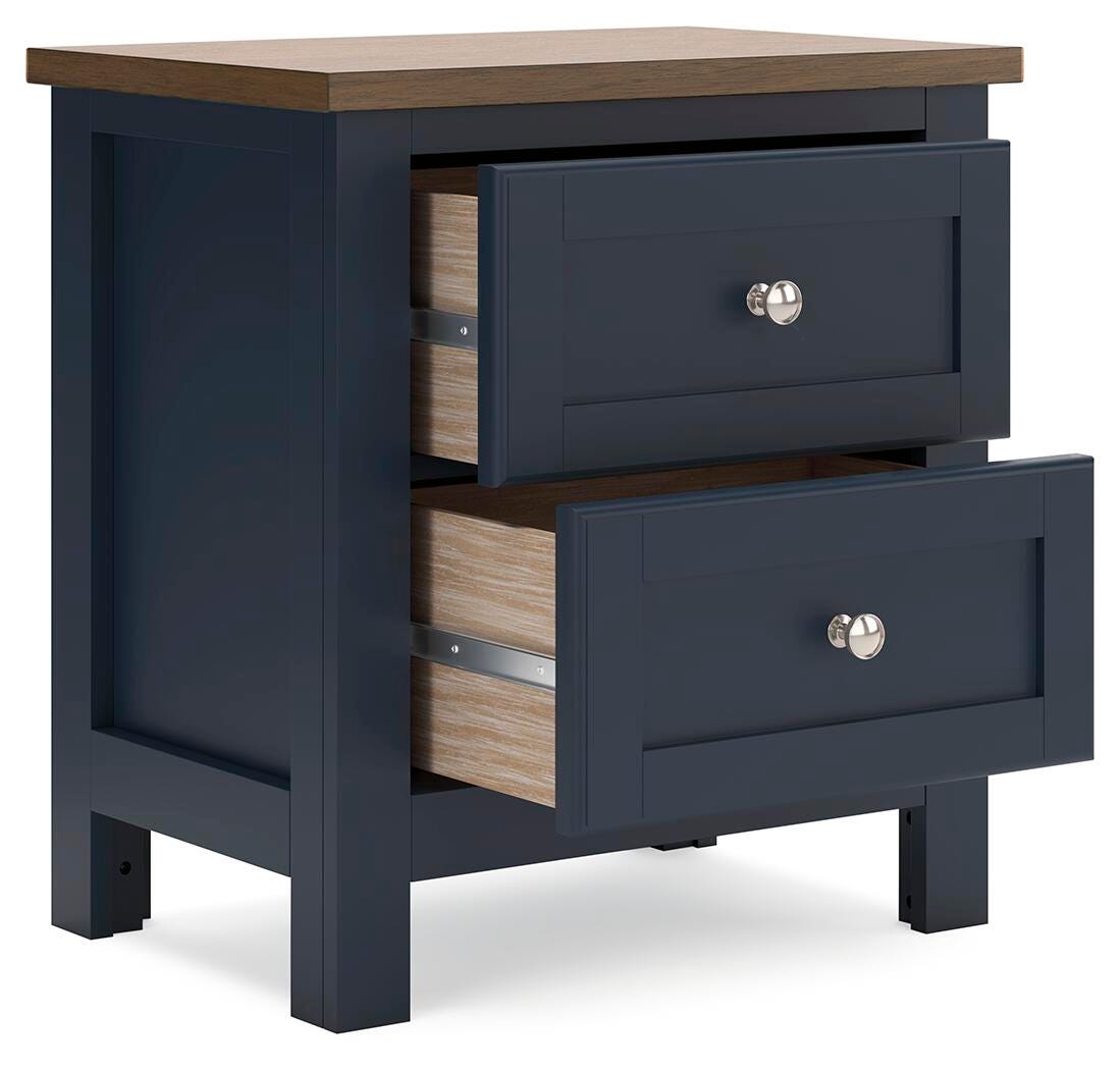 Landocken Brown/Blue Twin Panel Bed with Mirrored Dresser and Nightstand from Ashley - Luna Furniture