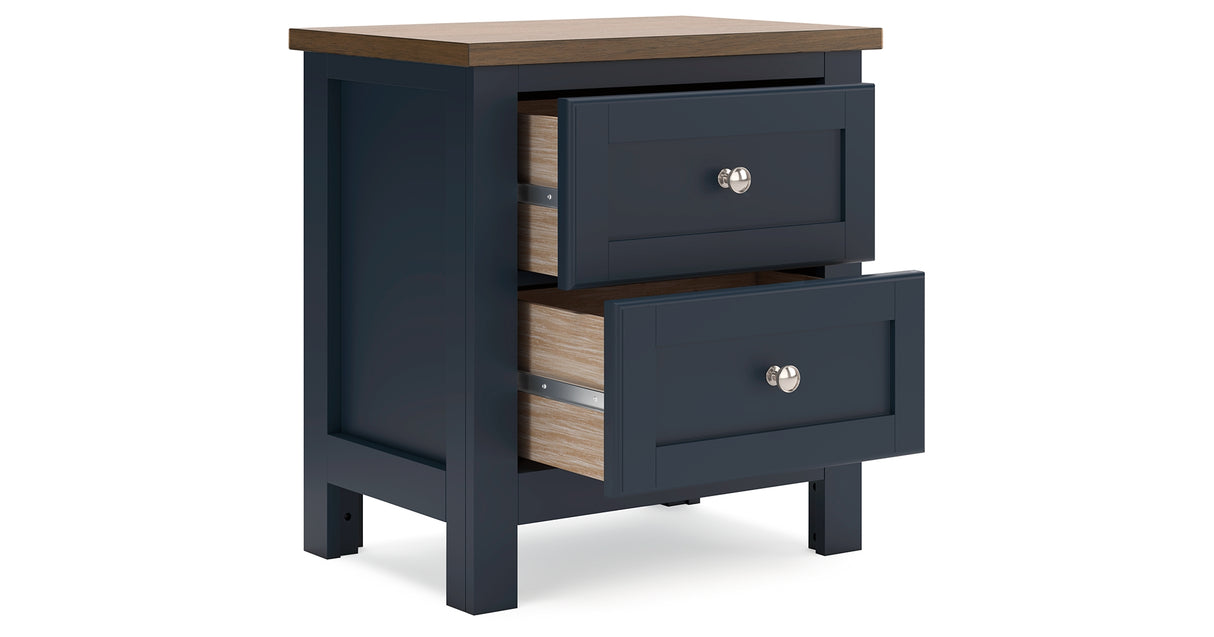 Landocken Queen Panel Bed with Mirrored Dresser, Chest and Nightstand in Brown/Blue from Ashley Furniture - Luna Furniture