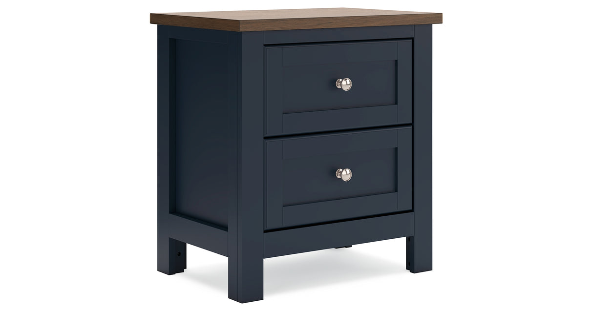 Landocken Twin Panel Bed with Mirrored Dresser and 2 Nightstands in Brown/Blue from Ashley - Luna Furniture