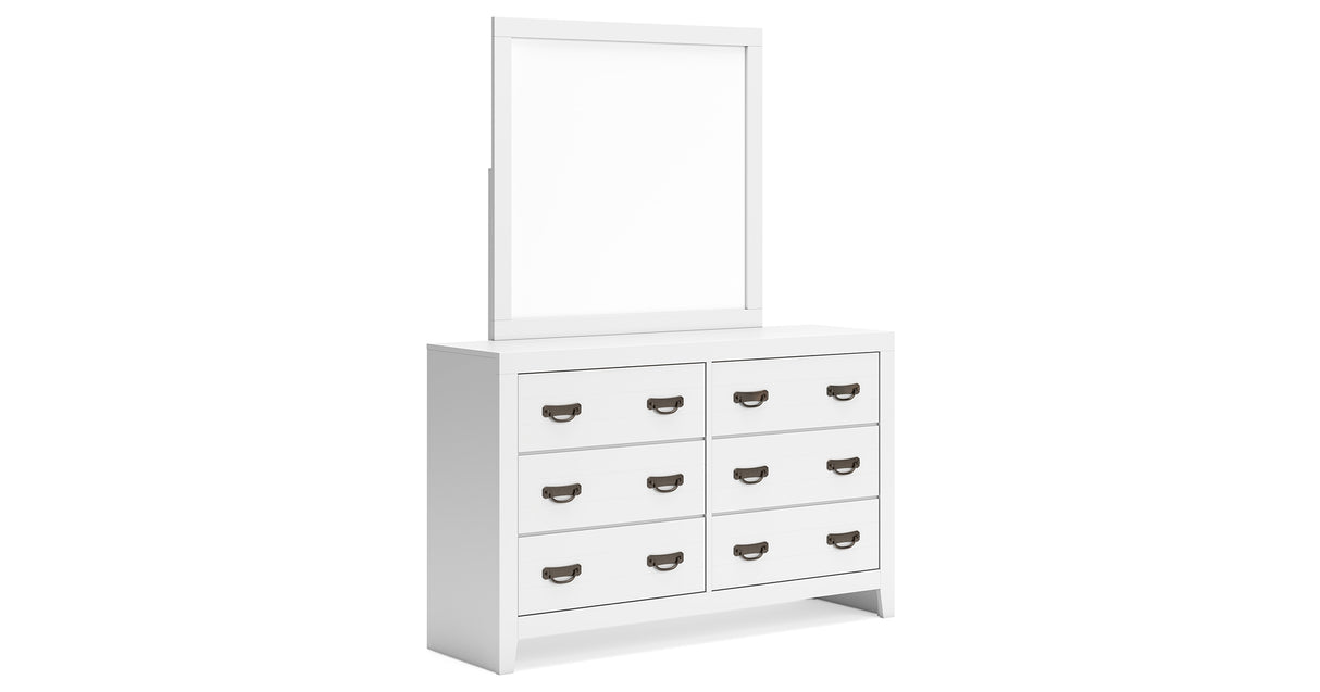 Binterglen Twin Panel Bed with Mirrored Dresser, Chest and 2 Nightstands in White from Ashley Furniture - Luna Furniture