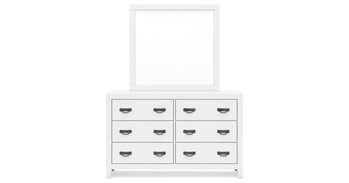 Binterglen King Panel Bed with Mirrored Dresser and Nightstand in White from Ashley - Luna Furniture