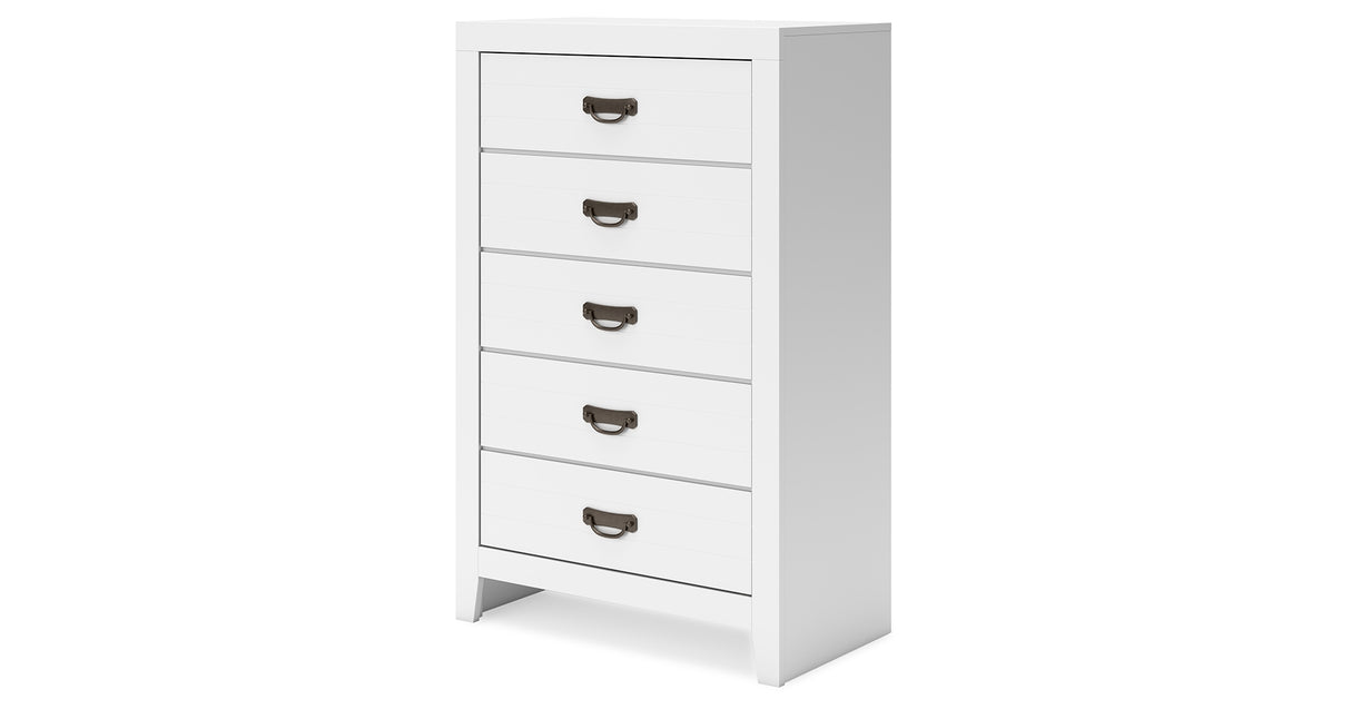 Binterglen Twin Panel Bed with Mirrored Dresser, Chest and 2 Nightstands in White from Ashley Furniture - Luna Furniture