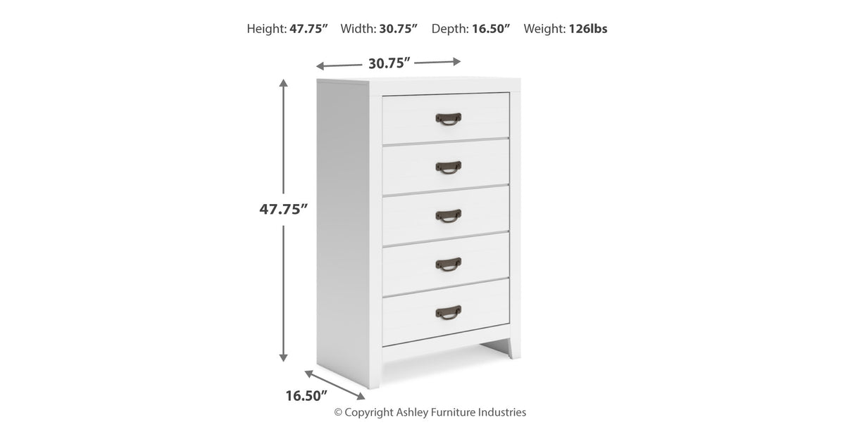 Binterglen King Panel Bed with Mirrored Dresser, Chest and Nightstand in White from Ashley Furniture - Luna Furniture