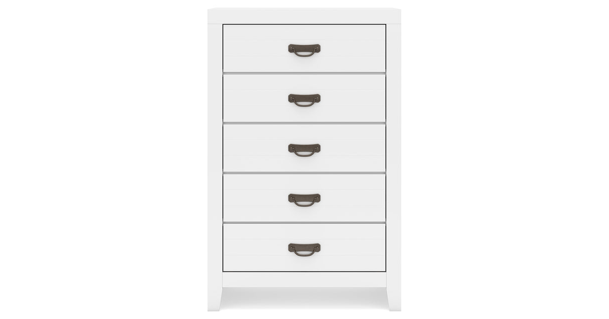 Binterglen Twin Panel Bed with Mirrored Dresser, Chest and 2 Nightstands in White from Ashley Furniture - Luna Furniture