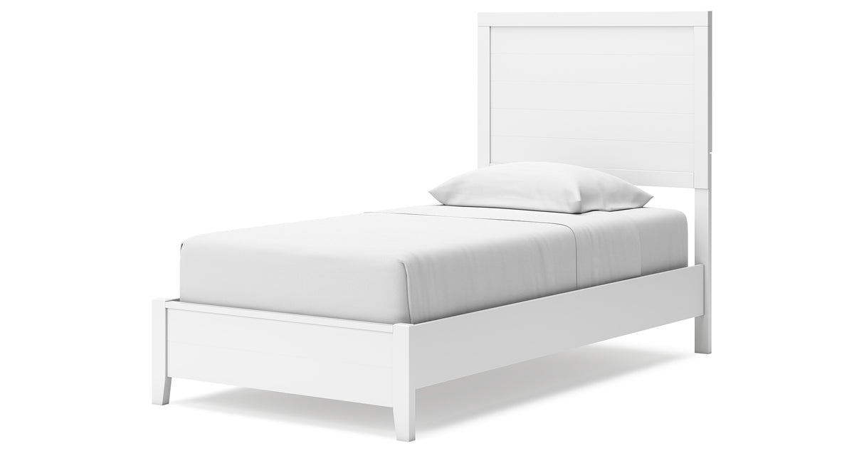 Binterglen Twin Panel Bed with Mirrored Dresser, Chest and 2 Nightstands in White from Ashley Furniture - Luna Furniture