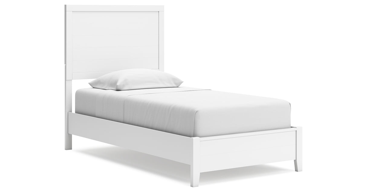 Binterglen Twin Panel Bed with Mirrored Dresser, Chest and 2 Nightstands in White from Ashley Furniture - Luna Furniture