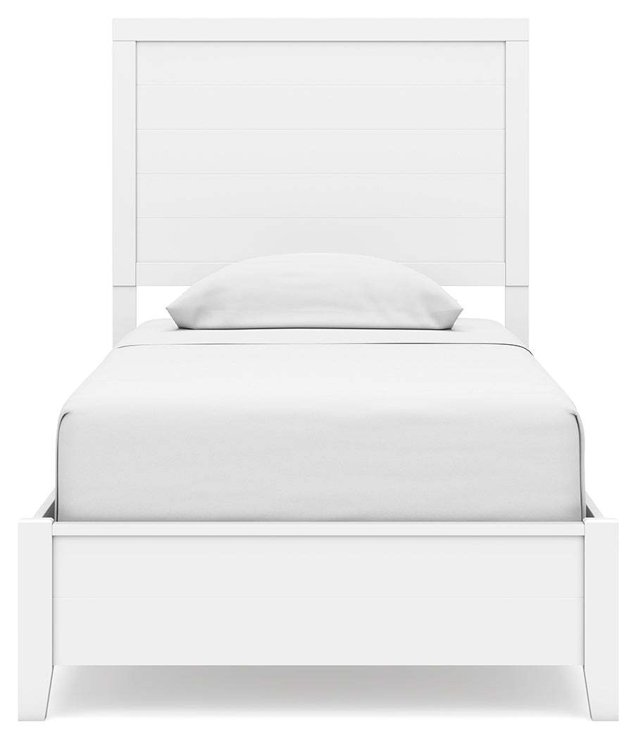 Binterglen Twin Panel Bed with Mirrored Dresser in White from Ashley - Luna Furniture