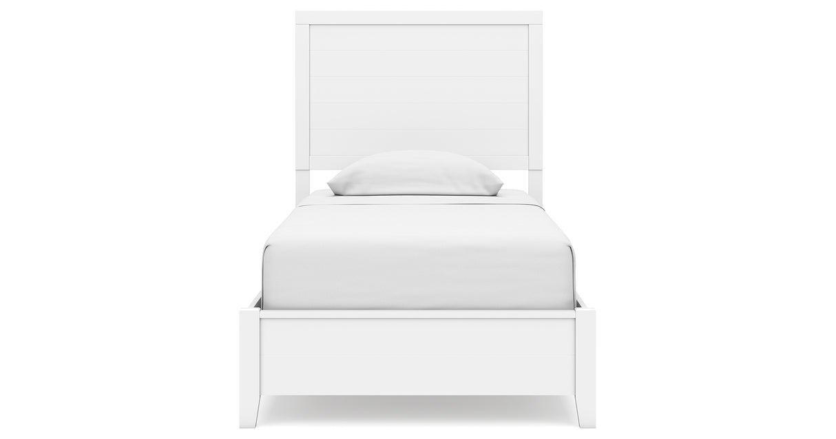 Binterglen Twin Panel Bed with Mirrored Dresser, Chest and 2 Nightstands in White from Ashley Furniture - Luna Furniture