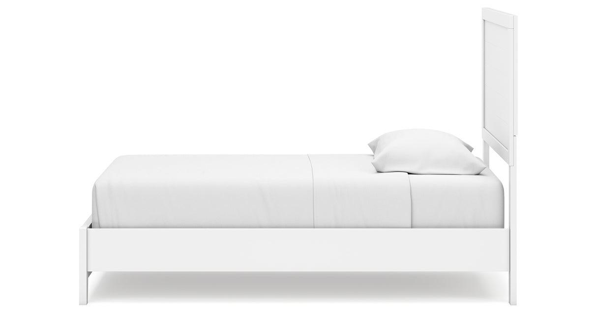 Binterglen Twin Panel Bed with Mirrored Dresser, Chest and 2 Nightstands in White from Ashley Furniture - Luna Furniture