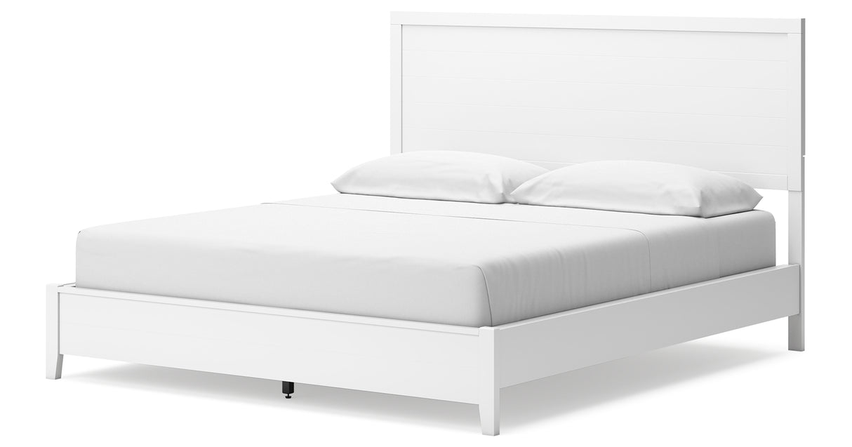 Binterglen California King Panel Bed with Mirrored Dresser, Chest and Nightstand in White from Ashley Furniture - Luna Furniture