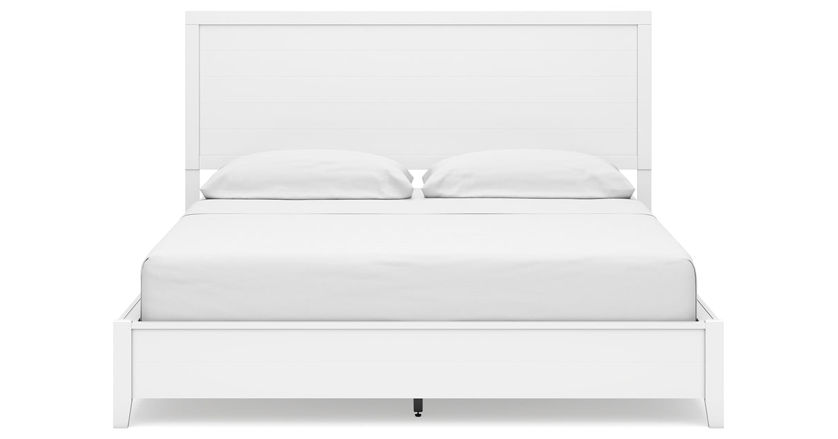 Binterglen California King Panel Bed with Mirrored Dresser in White from Ashley - Luna Furniture