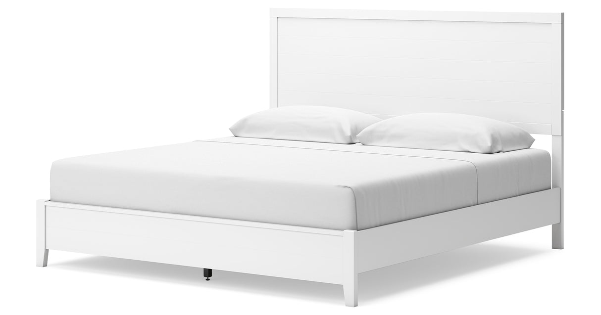 Binterglen King Panel Bed with Mirrored Dresser and Nightstand in White from Ashley - Luna Furniture