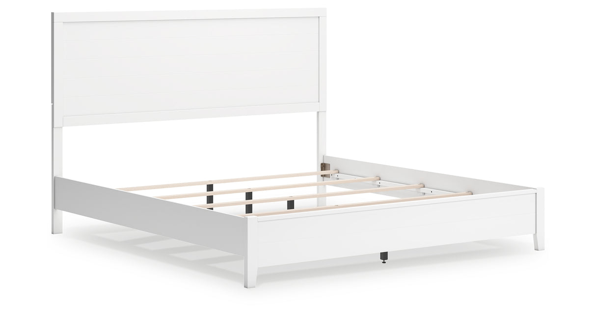 Binterglen King Panel Bed with Mirrored Dresser and Nightstand in White from Ashley - Luna Furniture