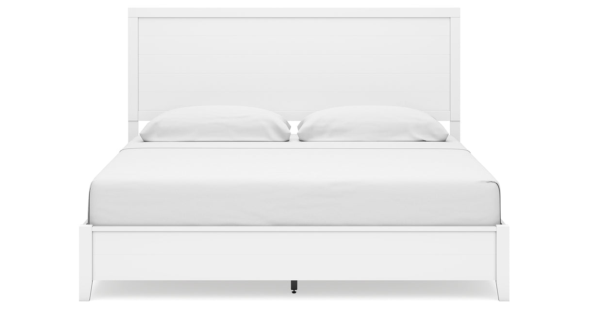 Binterglen King Panel Bed with Mirrored Dresser and Nightstand in White from Ashley - Luna Furniture
