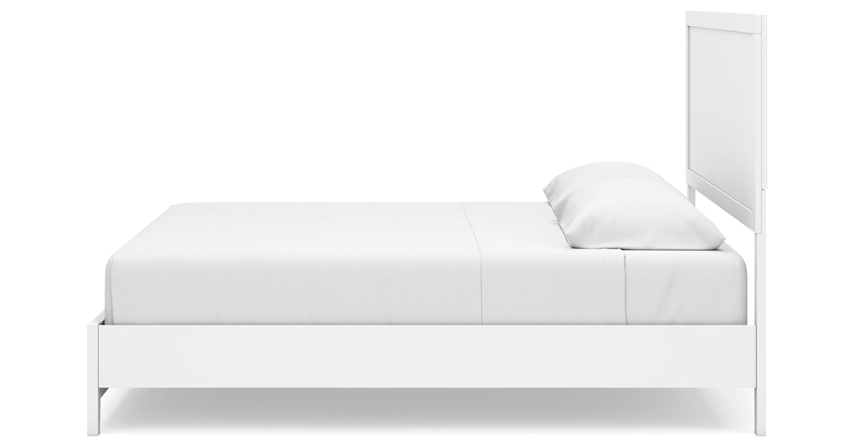 Binterglen King Panel Bed with Mirrored Dresser and Nightstand in White from Ashley - Luna Furniture