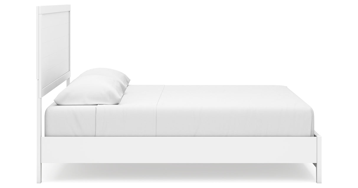 Binterglen King Panel Bed with Mirrored Dresser, Chest and 2 Nightstands in White from Ashley Furniture - Luna Furniture
