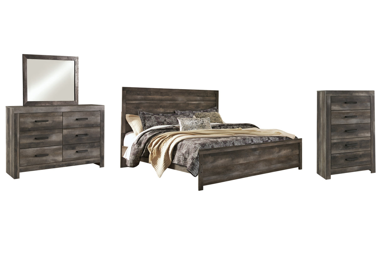 Wynnlow Gray King Panel Bed with Mirrored Dresser and Chest from Ashley Furniture - Luna Furniture