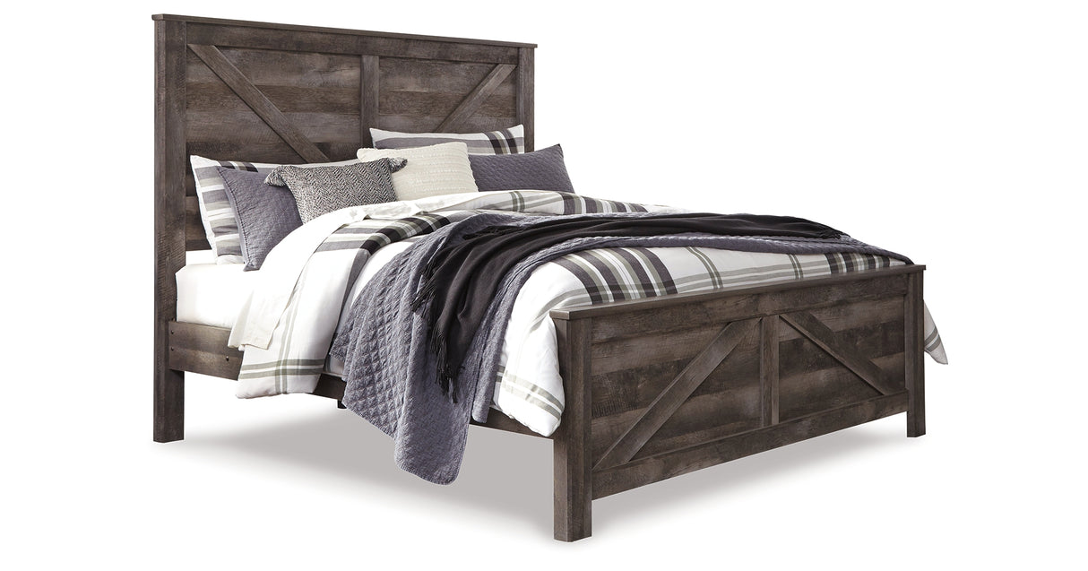 Wynnlow King Crossbuck Panel Bed with Mirrored Dresser and 2 Nightstands in Gray from Ashley - Luna Furniture