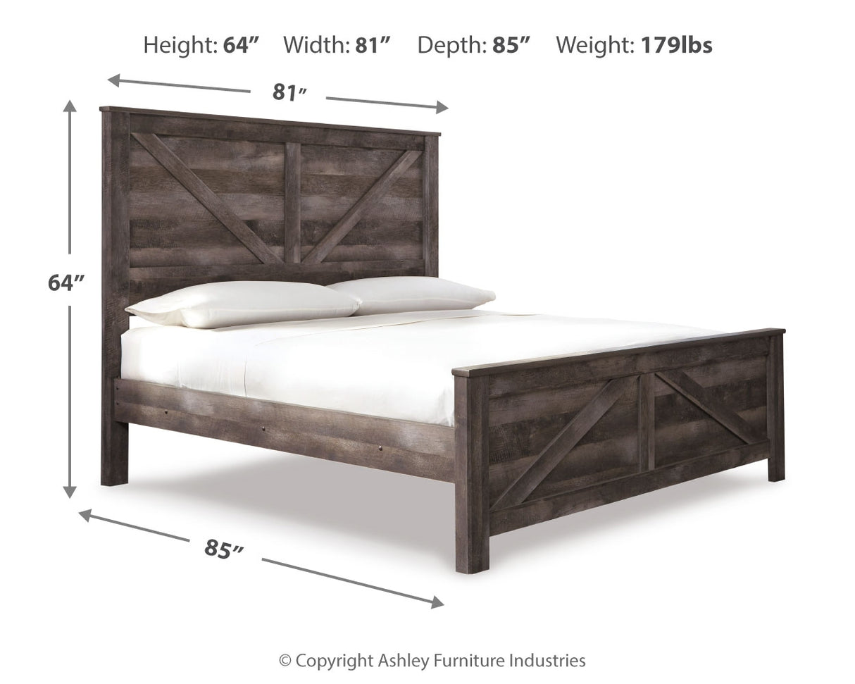 Wynnlow King Crossbuck Panel Bed with Mirrored Dresser and 2 Nightstands in Gray from Ashley - Luna Furniture