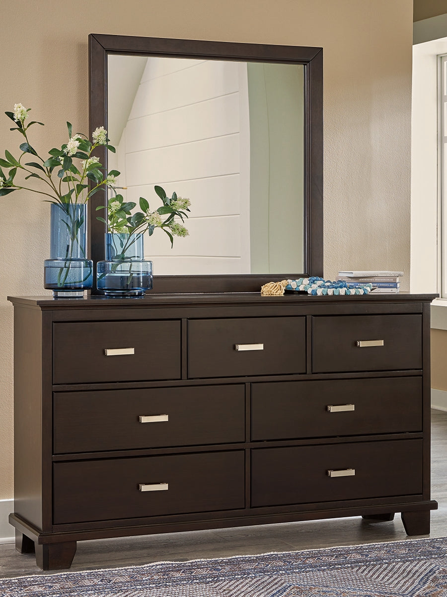 Covetown Twin Panel Bed with Mirrored Dresser in Dark Brown from Ashley Furniture - Luna Furniture