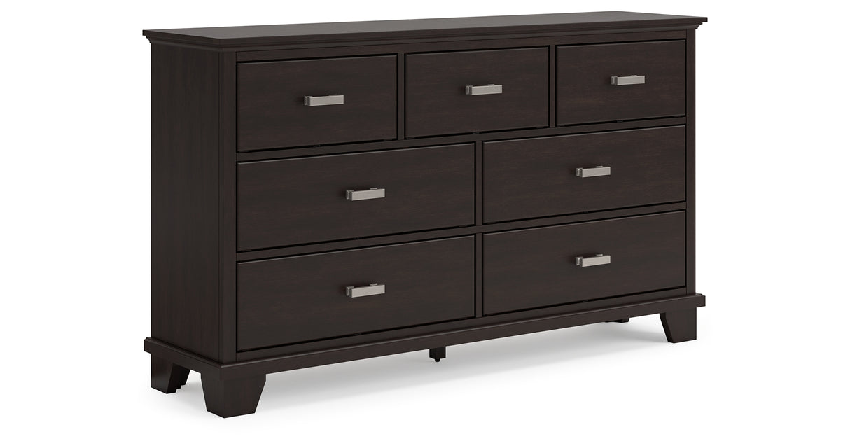 Covetown California King Panel Bed with Dresser in Dark Brown from Ashley Furniture - Luna Furniture