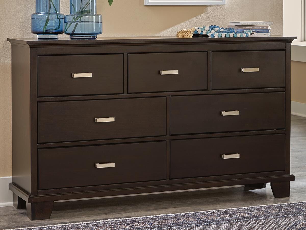 Covetown Twin Panel Bed with Dresser and 2 Nightstands in Dark Brown