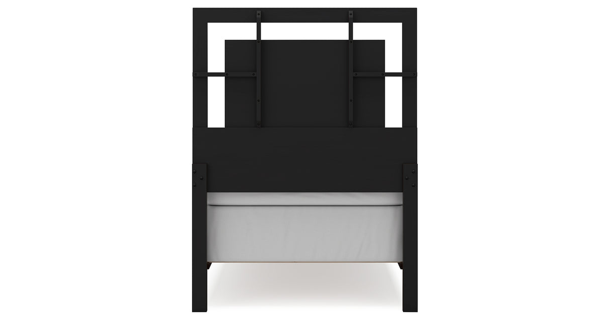 Covetown Twin Panel Bed with Mirrored Dresser, Chest and Nightstand in Dark Brown from Ashley Furniture - Luna Furniture