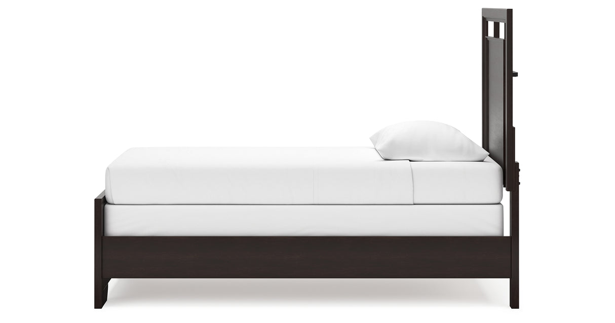 Covetown Twin Panel Bed with Mirrored Dresser and 2 Nightstands in Dark Brown from Ashley Furniture - Luna Furniture