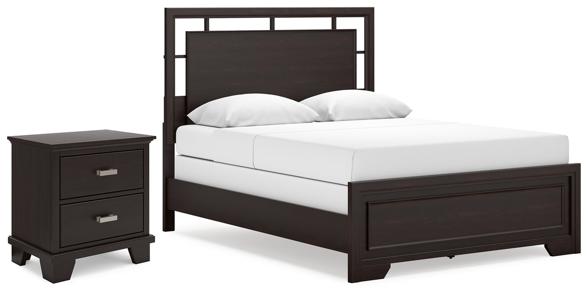 Covetown Dark Brown Queen Panel Bed and Nightstand from Ashley Furniture - Luna Furniture