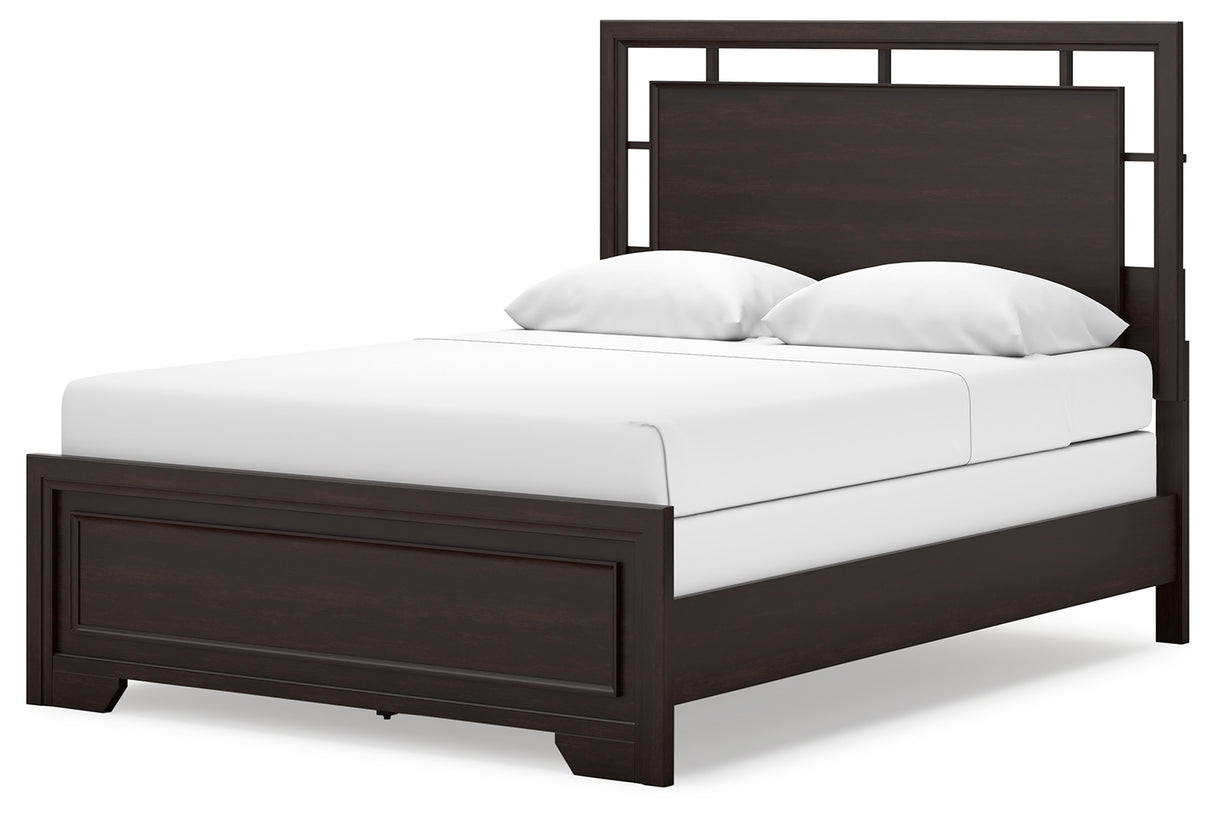 Covetown Dark Brown Queen Panel Bed and Nightstand from Ashley Furniture - Luna Furniture